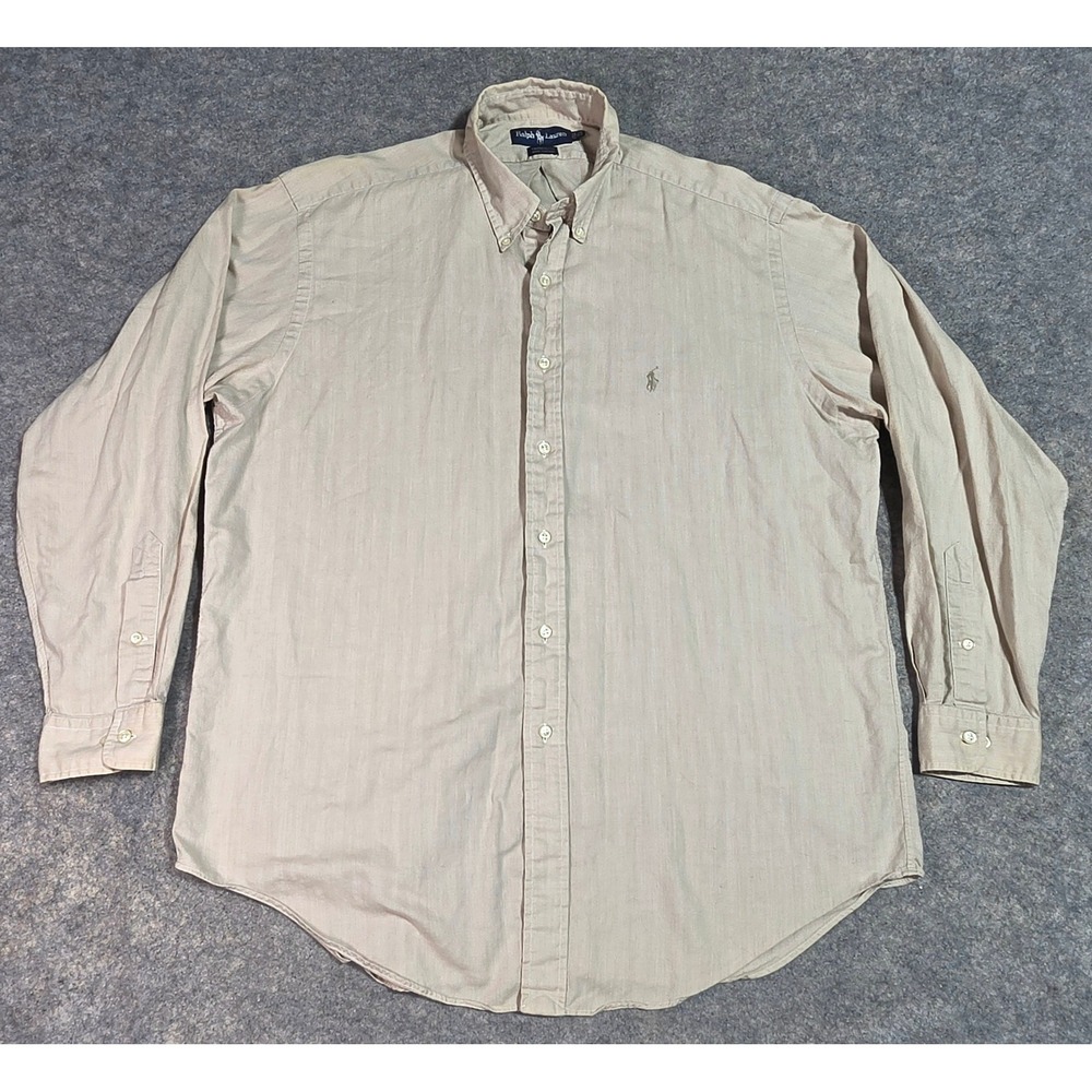 Polo Ralph Lauren Yarmouth Shirt Mens 16.5 34/35 Tan Cotton Button Up *Flaw*